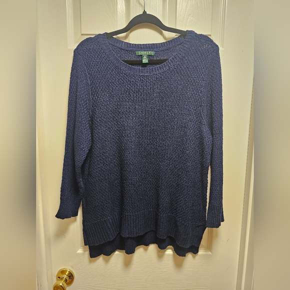Ralph Lauren Sweaters - LAUREN RALPH LAUREN Navy Knit Sweater Size XL 3/4 Sleeve Round Neck Acrylic